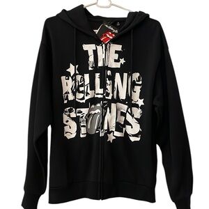 The Rolling Stones Black Hoodie Sweatshirt M Medium Zipper Front Concert NEW